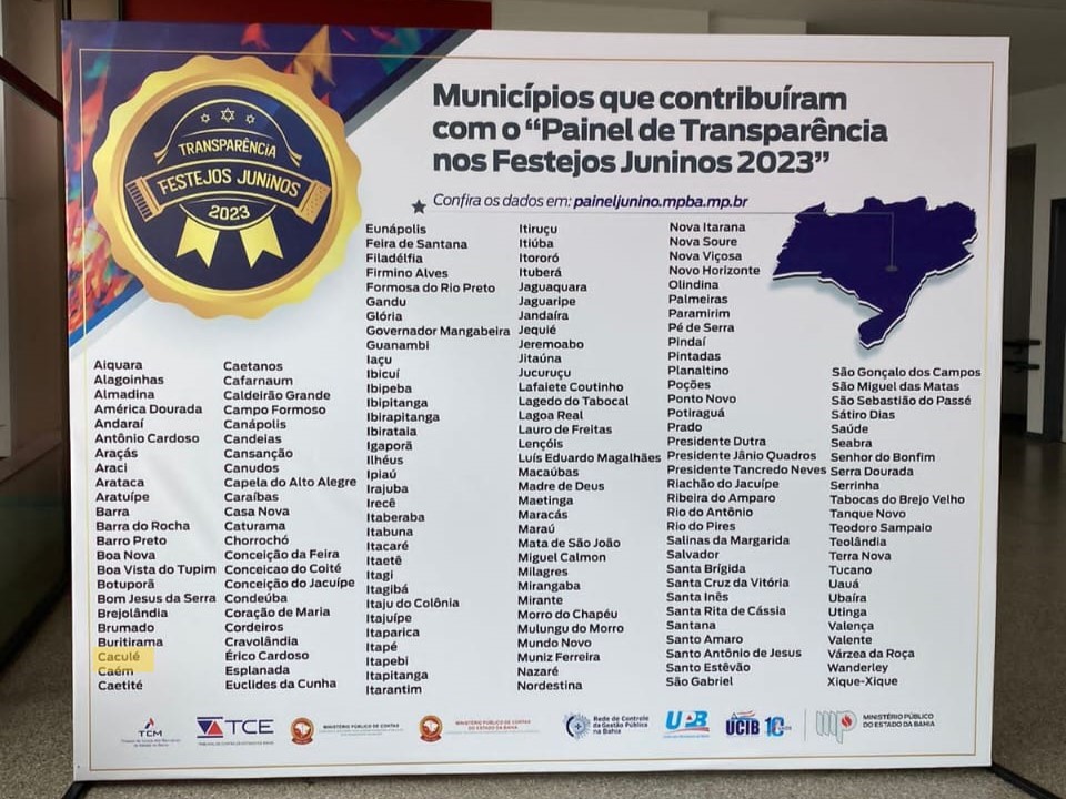 CACULÉ RECEBE SELO DE TRANSPARÊNCIA PELO MINISTÉRIO PÚBLICO DA BAHIA DEVIDO AOS FESTEJOS JUNINOS 2023